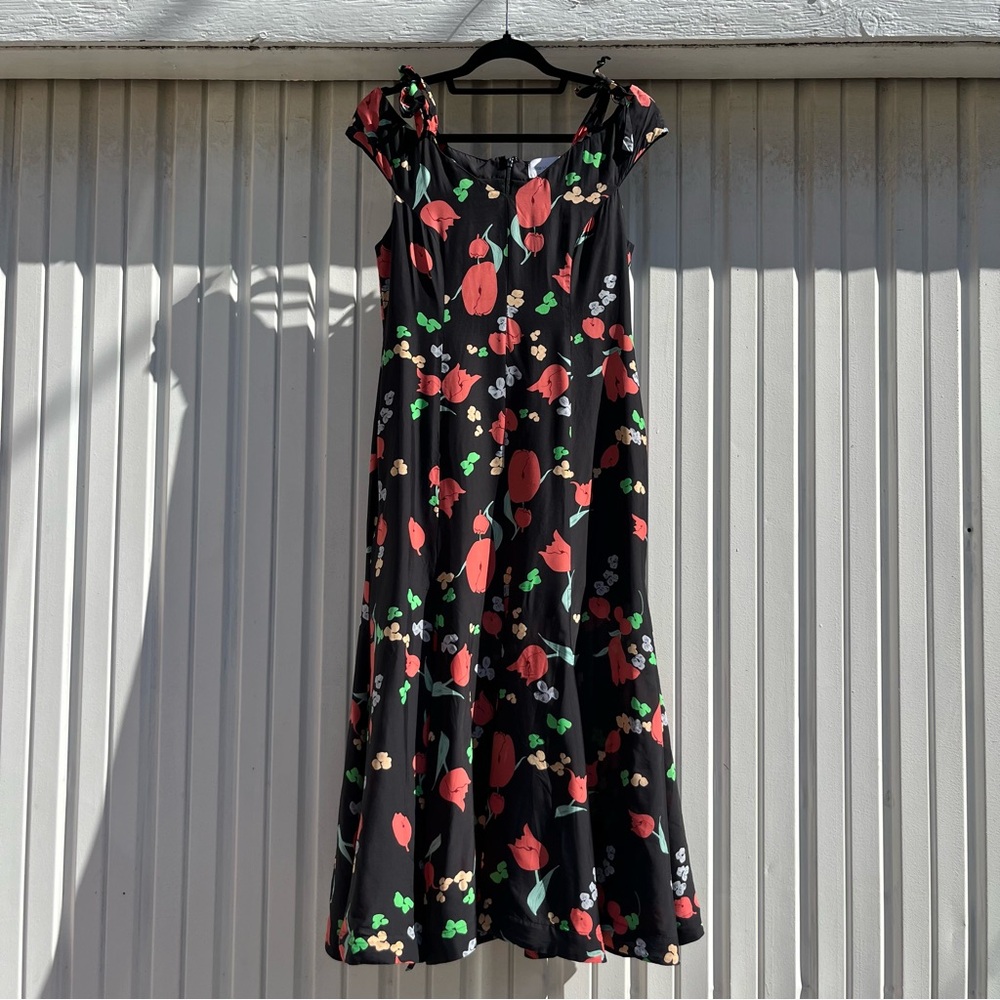 ALICE MCCALL black‎ viscose silk blend floral print sleeveless midi dress